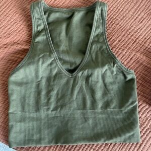 Athleta ribbed crop top tank. Army green color. Fits size 6-8.